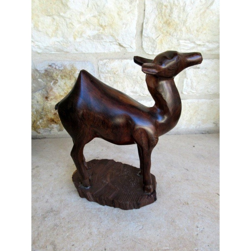 Hand Carved Ironwood Camel Wood Base Figurine Exotic Safari‎ Animal